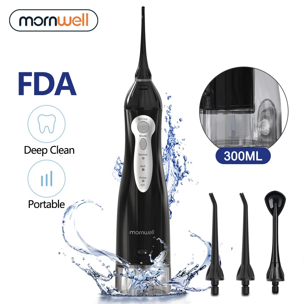 Oral Irrigator USB Rechargeable Water Flosser Portable Dental Water Jet 300ML Water Tank Waterproof Teeth Cleaner D52 Black And Bag