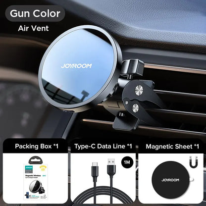 Joyroom Magnetic Car Phone Holder 15W Qi Wireless Car Charger For iPhone 14 13 12 Series Fast Air Vent Charging Phone Holder Air Vent Holder