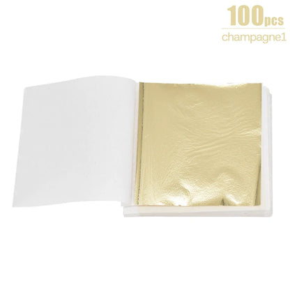 100/200 Sheets Imitation Gold Silver Foil Paper Leaf Gilding DIY Art Craft Paper Birthday Party Wedding Cake Dessert Decorations 100pcs champagne1