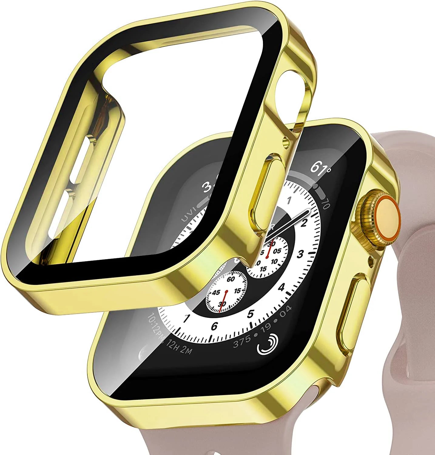 Waterproof Case for Apple Watch 7 8 45mm 41mm 44mm 40mm Screen Protector Cover Straight Edge Bumper iWatch 4 5 SE 6 Accessories Gold