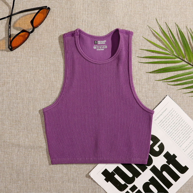 Seamless Rib-Knit Sleeveless Crop Top purple