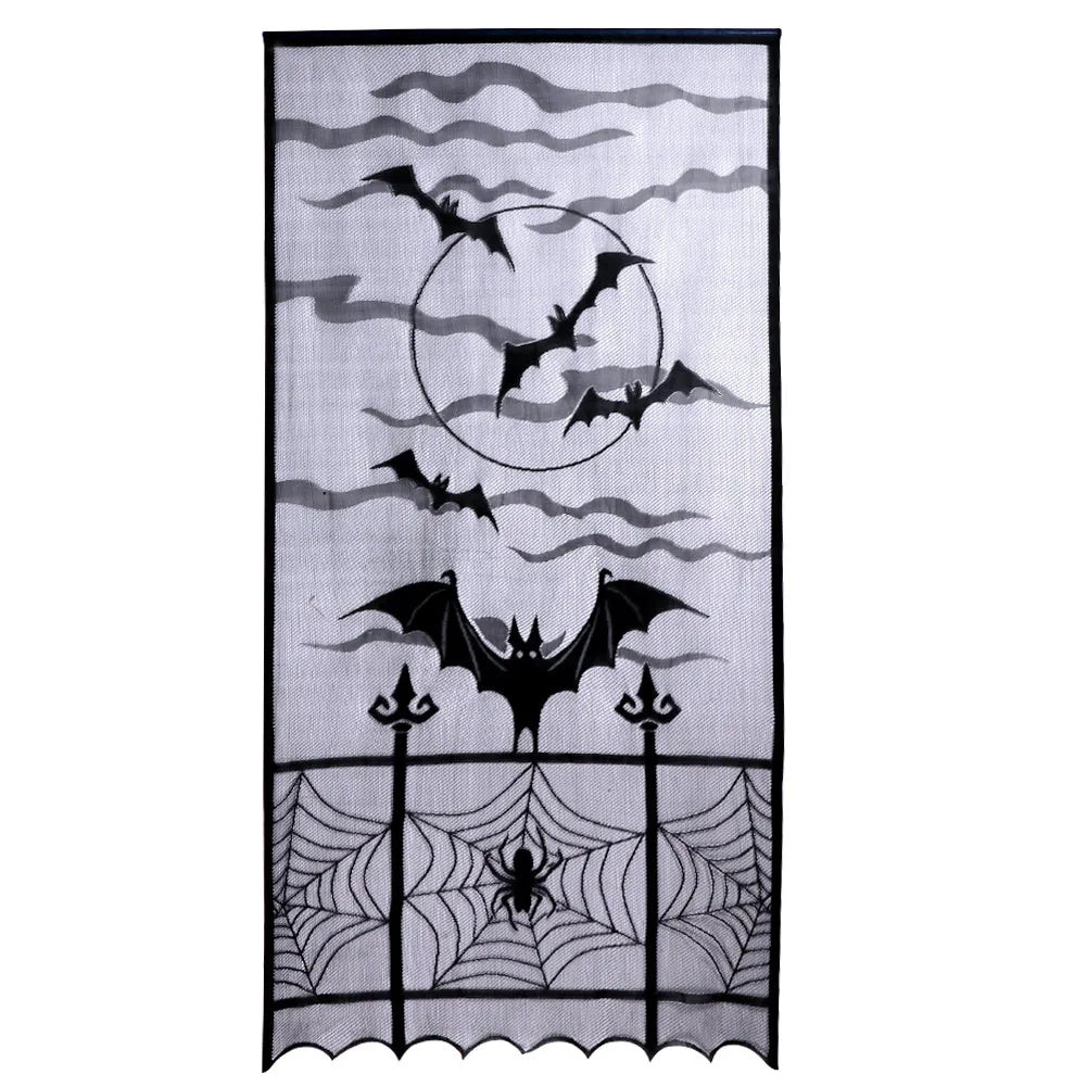 OurWarm Halloween Bat Spider Curtains for Black Doorway Decoration Sheer Lace Window Drapes Party Festival Supplies Home Decor Deep Sapphire