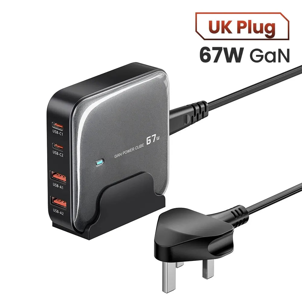 Toocki Charger Charging Station Multi Port 67W GaN USB Charger Desktop Type C PD QC Quick Charge For iPhone MacBook Pro Xiaomi UK black