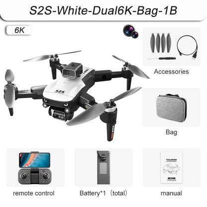 NEW S2S Mini Drone 4k Profesional 8K HD Camera Obstacle Avoidance Aerial Photography Brushless Motor Foldable Quadcopter Kid Toy Dual6K-Bag-1B CHINA