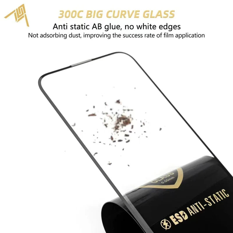 300CC Big Curve Tempered Glass For iPhone 15 13 11 12 14 Pro Max ESD Anti-Static Screen Protector For iPhone 14 15 Plus X XR XS