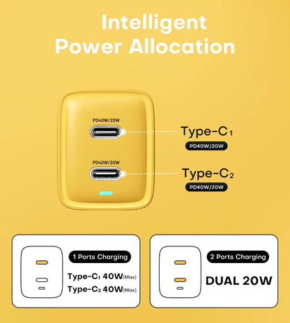 ASOMETECH 40W GaN Charger Dual USB Type C Fast Charger QC4.0 PPS PD Portable Phone Charger For iPhone 14 Samsung S23 iPad Tablet