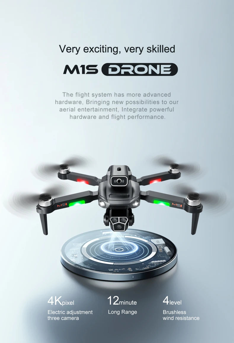 M1s Mini Drone 4k Profesional Three HD Camera Obstacle Avoidance Aerial Photography Brushless Motor Foldable Rc Quadcopter Toys