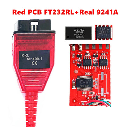 For VAG KKL Scanner Tool for VAG409 with FTDI FT232RL Chip/9241A Red PCB for vag 409 kkl OBD2 USB Interface Diagnostic Cable FT232RL 9241A CHINA