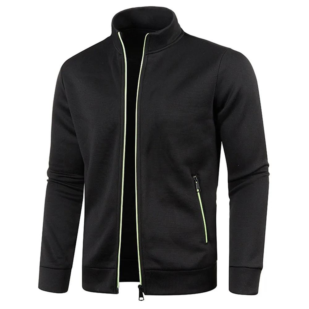 Men Zipper Jackets Standing Collar Sweatshirt Outdoor Streetwear Casual Coat Long Sleeve Coats Men's Clothing M-4XL black