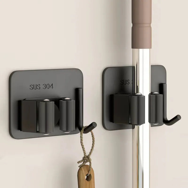 Self-Adhesive Mops Clip Holder Multi-Purpose Hooks Wall Mounted Mops Organizer Brush Broom Hanger Kitchen Bathroom Strong Hooks