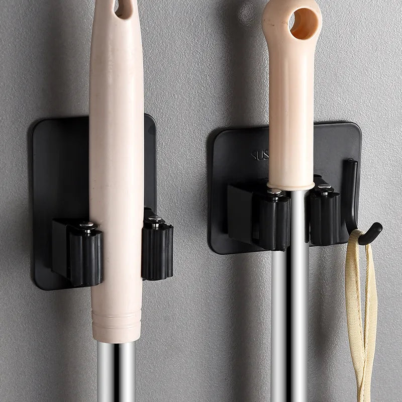 Self-Adhesive Mops Clip Holder Multi-Purpose Hooks Wall Mounted Mops Organizer Brush Broom Hanger Kitchen Bathroom Strong Hooks