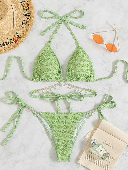 Sexy 2023 Halter Bikini Female Swimsuit Wrinkled Women Swimwear Two-pieces Bikini Set Bathing Suit