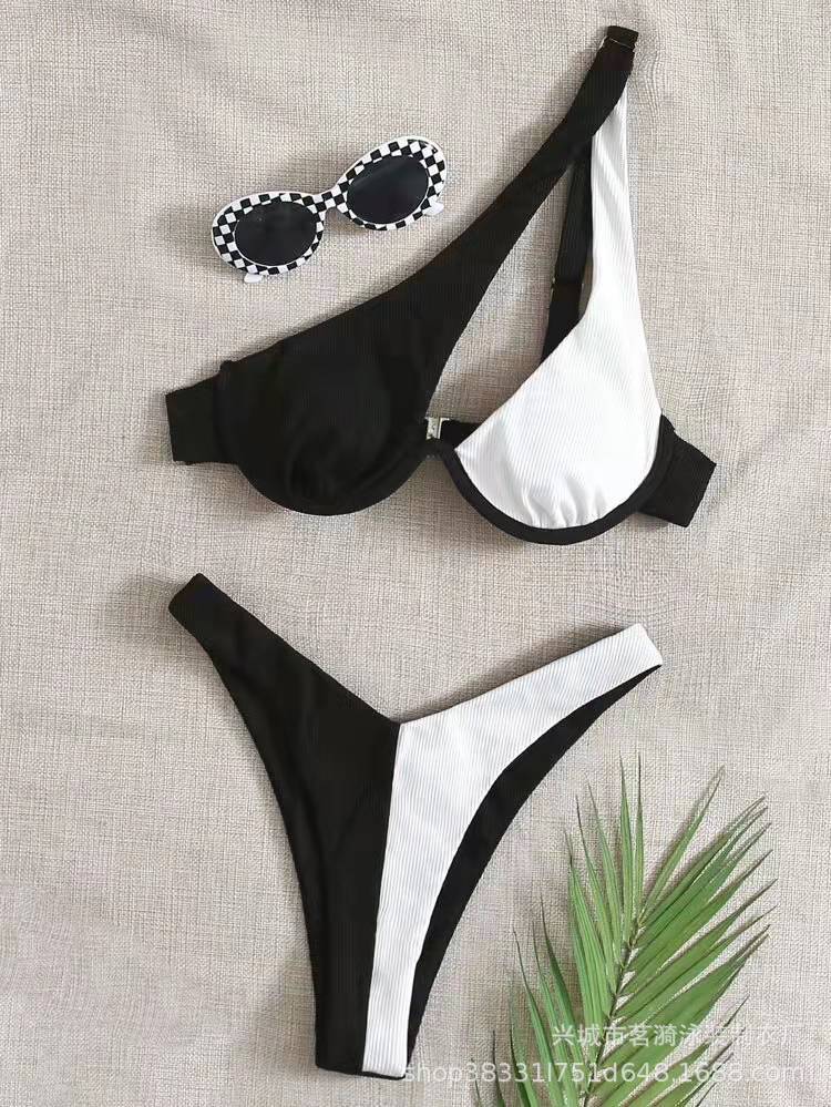 Sexy Bikinis Swimsuits Cut Out Women's Swimwear 2023 One Shoulder Biquini High Cut Bathing Suits Push Up Beach Bikini Set Black White