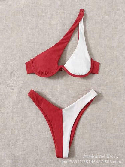 Sexy Bikinis Swimsuits Cut Out Women's Swimwear 2023 One Shoulder Biquini High Cut Bathing Suits Push Up Beach Bikini Set Red White