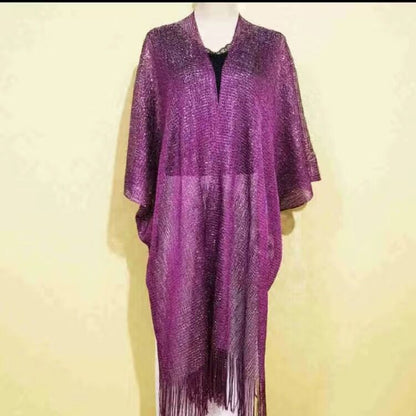 Sexy Fringe Tassel Mesh Sheer Shiny Knitted Tunic Beach Cover Up Cover-ups Beach Dress Beach Wear Beachwear Female Women Purple One Size