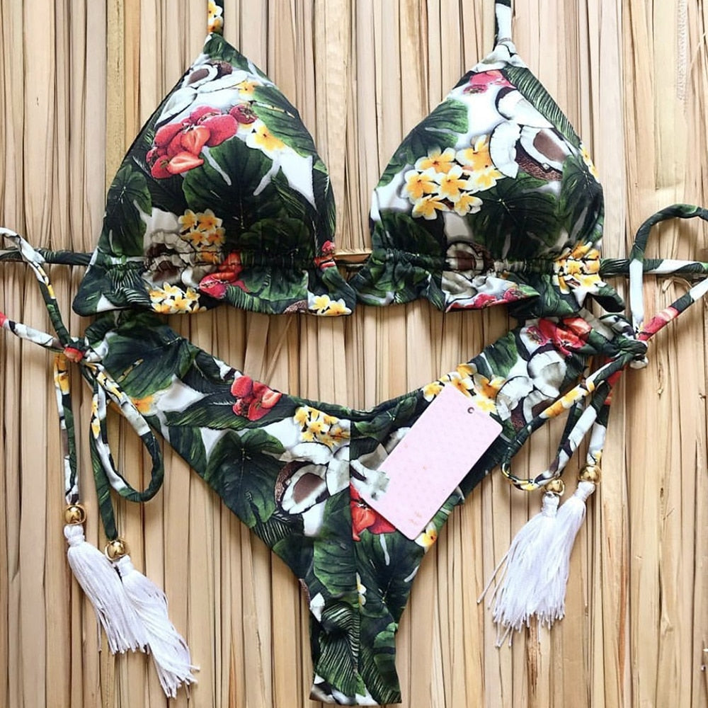 Sexy Print Bikinis Set Women Swimsuit Bandage Two-Piece Swimwear Brazilian Biquínis Beachwear Bathing Suit 2023 New caomei