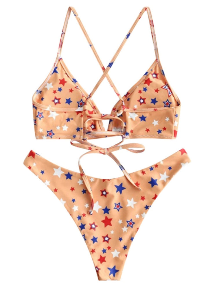 Sexy Push Up Bikinis Set Swimwear Women Swimsuits Bathing Suit Women Halter biquini Star Printed Beach Wear Bikini