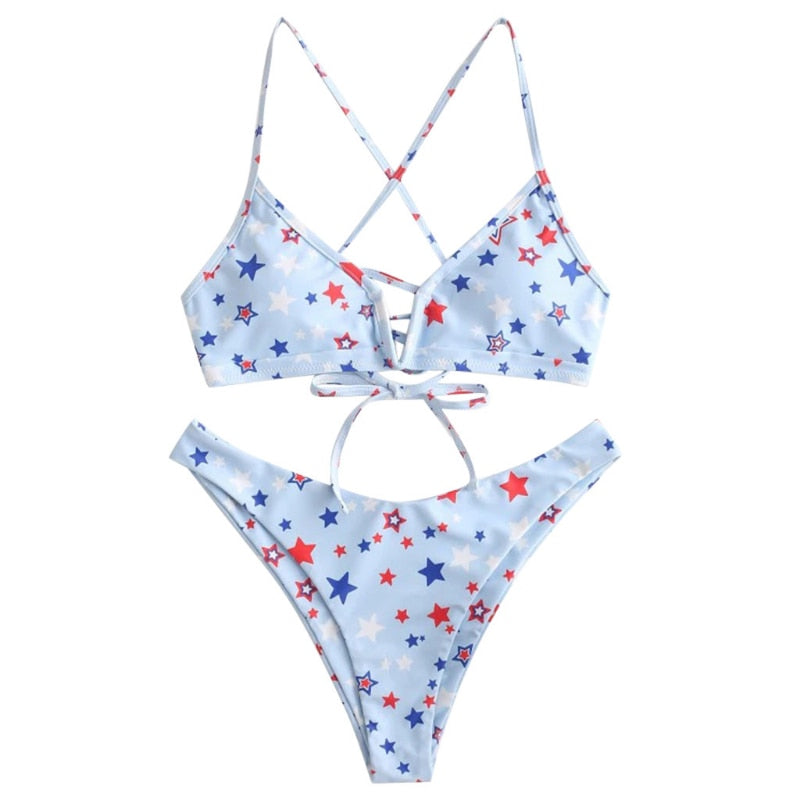 Sexy Push Up Bikinis Set Swimwear Women Swimsuits Bathing Suit Women Halter biquini Star Printed Beach Wear Bikini