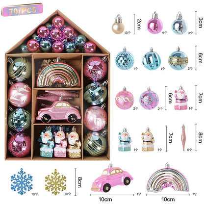 70Pcs Christmas Ball Ornaments Snowflake Snowman Star Xmas Tree Hanging Pendants Noel Navidad Home Decoration 2024 New Year Gift