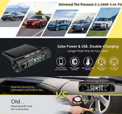 Solar Power TPMS Car Tire Pressure Alarm Monitor System Auto Security Alarm Systems Tyre Pressure Temperature Warning