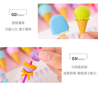 4pcs Yummy Icecream Erasers Set Mini Lollipop Dessert Popsicle Donuts Rubber Pencil Eraser for Kids Gift School Student Award