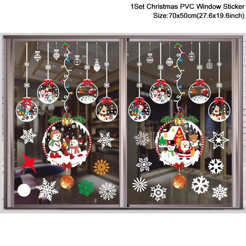 1Set Santa Claus Snowman Elk Window Stickers Snowflake Electrostatic Wall Sticker 2024 Christmas Decoration For Home New Year set14