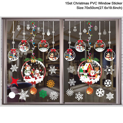 1Set Santa Claus Snowman Elk Window Stickers Snowflake Electrostatic Wall Sticker 2024 Christmas Decoration For Home New Year set14