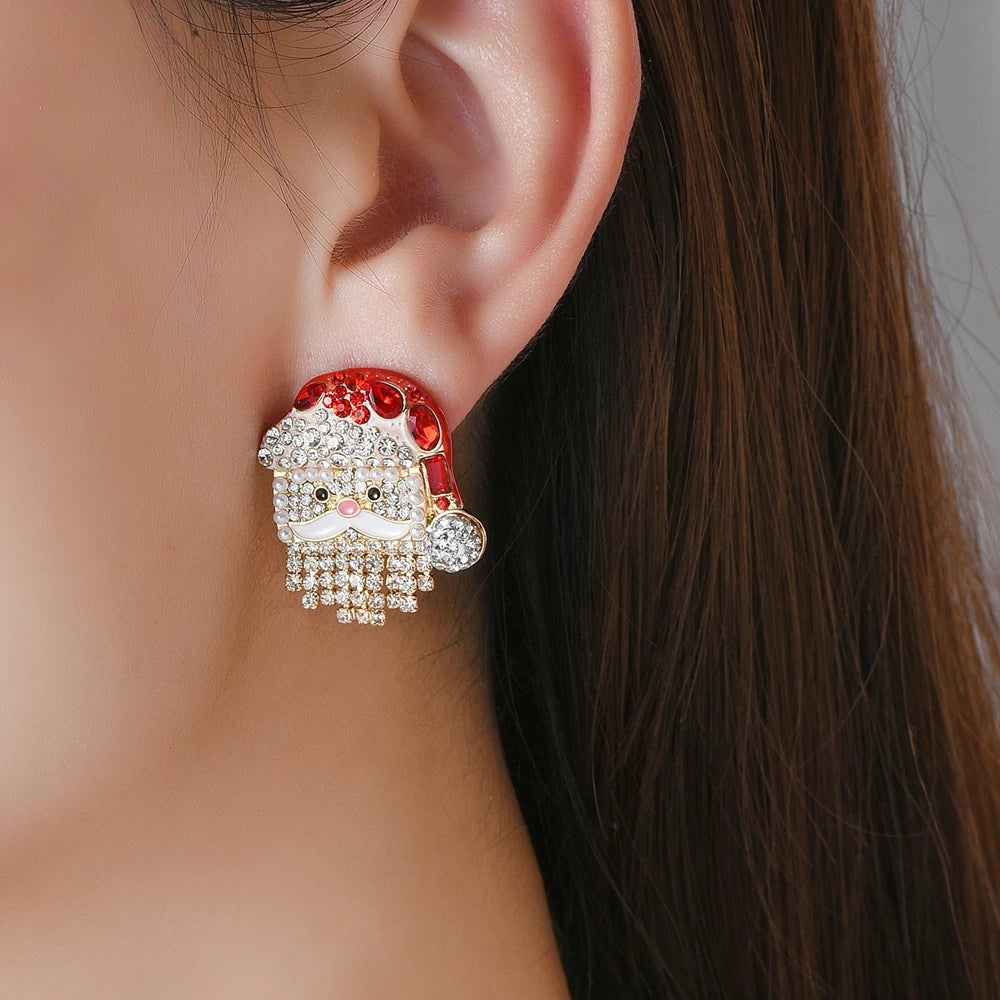 Santa Claus Stud Earrings Inlaid Crystal Zircon Luxury Christmas Jewelry for Women Girls Aesthetic Gifts