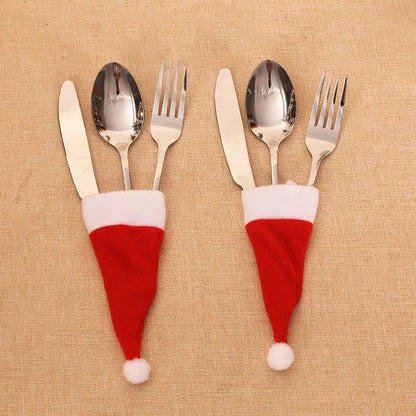 Christmas Tableware Holder Bag Xmas Hat Fork Knife Cutlery Bags 2023 Christmas Decorations for Home Table Navidad New Year 2024