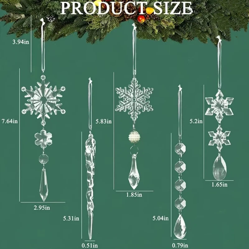 10Pcs Christmas Acrylic Snowflake Simulation Ice Pendants Xmas Tree Hanging Ornament 2024 New Year Christmas Decoration for Home