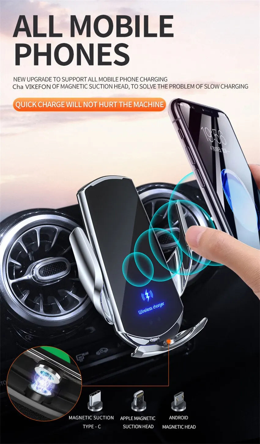 Car Wireless Charger Magnetic Auto Car Mount Phone Holder For iPhone Samsung Xiaomi Infrared Induction 15W Fast Charging Station