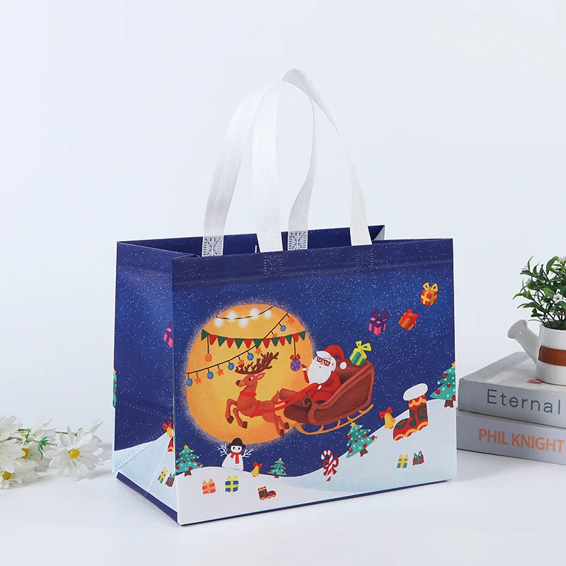 Merry Christmas Gift Bags Non-woven Santa Claus Snowman Handbag Xmas Holiday Party Supplies 2024 New Year Candy Gift Packaging