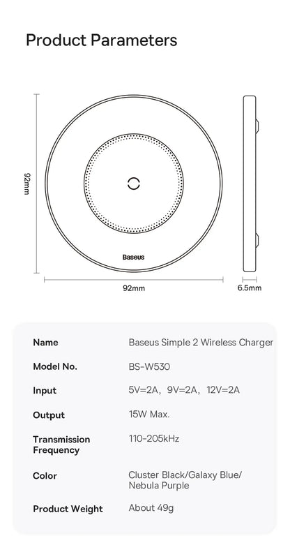 Baseus 15W Fast Wireless Charger For iPhone 15 14 For Airpods Visible Qi Wireless Quick Charging Pad For Samsung S22 Xiaomi LG