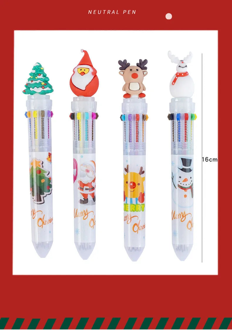 1 Pcs Cute Christmas 10 Colors Chunky Ballpoint Pen Kawaii 0.5mm Rollerball Pens School Office Writing Supply Gift Stationery