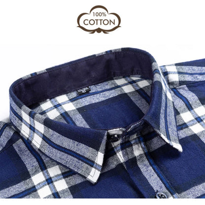 Long Sleeve Regular Fit Home New Spring Autumn 100% Cotton Plaid Mens Shirts Casual for Man Clothes Plus Size