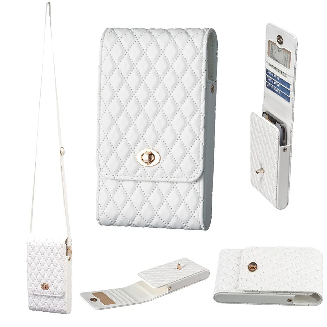 Wallet Small Fragrant Wind Bag With Shoulder Rope Case For iPhone Xiaomi Redmi Huawei OPPO VIVO Moto Google Nokia Realme Infinix White