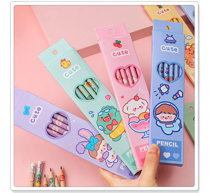 6 Pcs/Set Sweetheart Cute Pencil Children HB Painting Sketch Pen Primary School Students Writing Exam Stationery Supplies Gifts