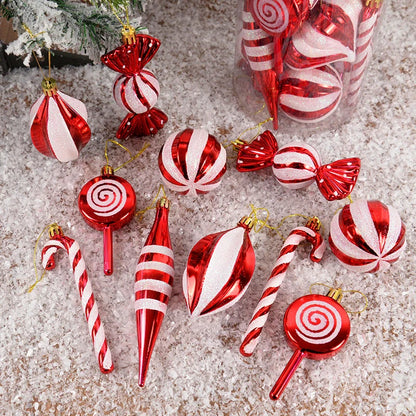 14Pcs/box Christmas Candy Cane Red Ball Ornaments Xmas Tree Hanging Pendants Navidad New Year Home Decorations 2024 Natal Gift