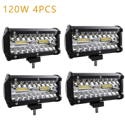 2PCS Car LED Light Bar Offroad 4x4 Spotlights Fog Lamp 12V Diode Headlight Truck Farm Tractor Boat SUV ATV Light Bar/work Light 120w 4PCS