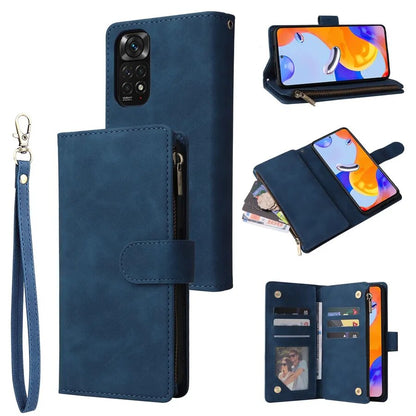 Wallet Multi-Card Zipper Flip Leather Case For Xiaomi Redmi 10C 9A 9C 9T 8 Note 12 Pro 11 Pro 10 Pro 9 Pro 8 7 Poco X5 Pro 12T Blue