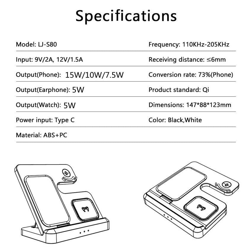 3 In 1 Wireless Charger Stand Pad For iPhone 15 14 13 Samsung S22 S21 Galaxy Watch 5 4 3 Active Buds Fast Charging Dock Station