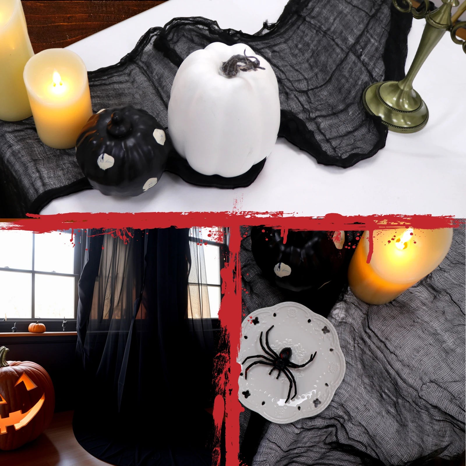 OurWarm Halloween Gauze Creepy Cloths Black Giant Spider Web For Halloween Party Home Scene Decor Horror House Props Supplies