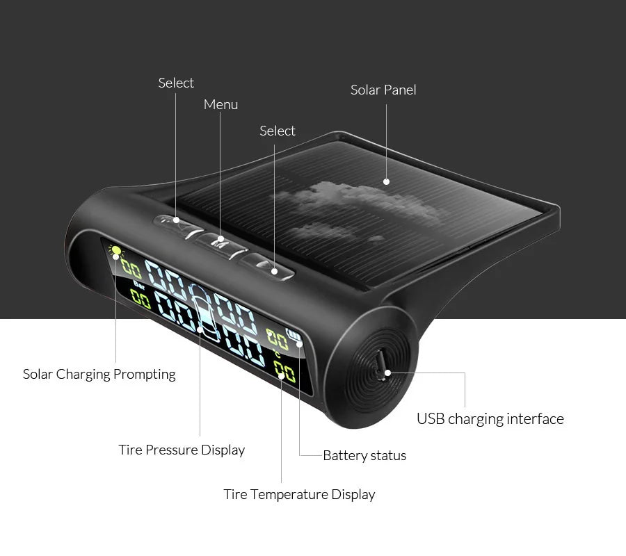 Solar Power TPMS Car Tire Pressure Alarm Monitor System Auto Security Alarm Systems Tyre Pressure Temperature Warning