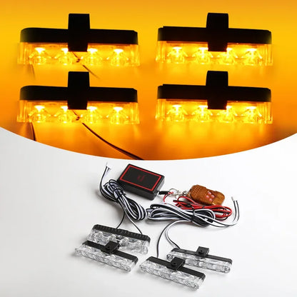 1set Grill Car LED Light Strobe Red Blue Emergency Remote Wireless Control Flash Signal Fireman Beacon Warning Lamp Yellow