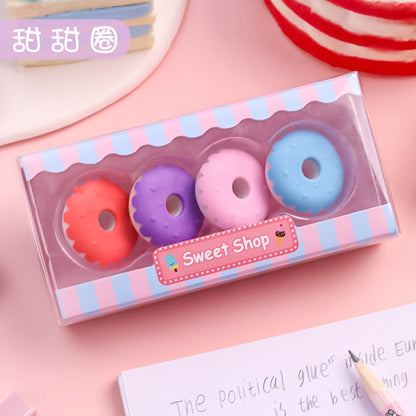 4pcs Yummy Icecream Erasers Set Mini Lollipop Dessert Popsicle Donuts Rubber Pencil Eraser for Kids Gift School Student Award A