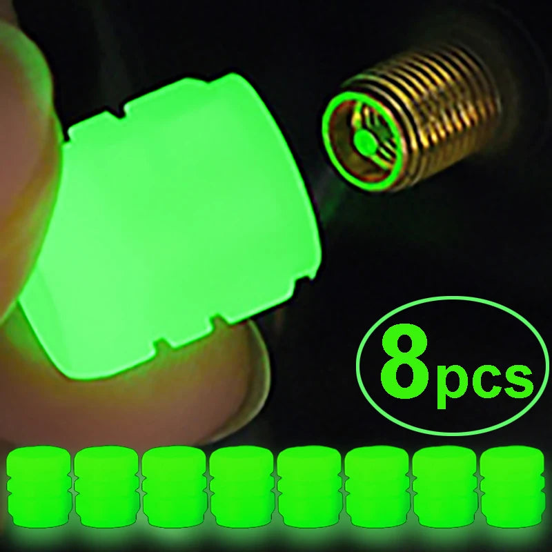 8pcs Car Luminous Tire Valve Caps Fluorescent Night Glowing Motorcycle Bicycle Bike Wheel Tyre Hub Valve Stem Caps Decor 1/ 4pcs