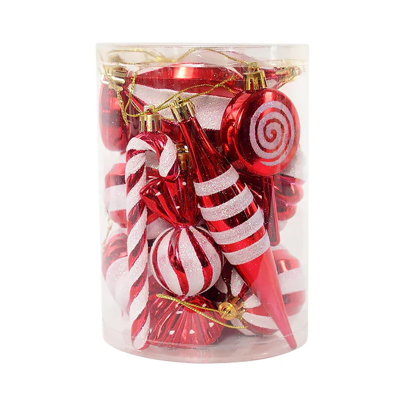 14Pcs/box Christmas Candy Cane Red Ball Ornaments Xmas Tree Hanging Pendants Navidad New Year Home Decorations 2024 Natal Gift