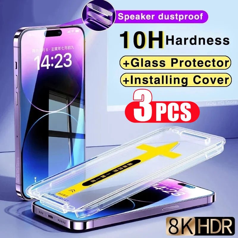 3Pcs 8K High End Easy Installation Tempered Glass For iPhone 15 13 12 11 14 Pro Max Mini XR XS 15 Plus Privacy Screen Protector