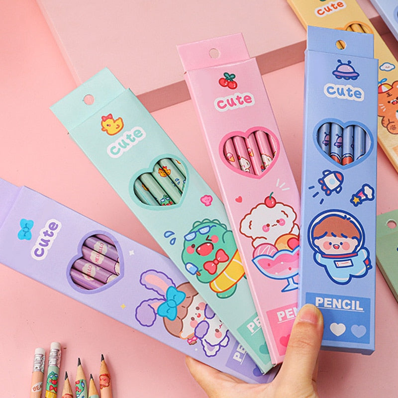 6 Pcs/Set Sweetheart Cute Pencil Children HB Painting Sketch Pen Primary School Students Writing Exam Stationery Supplies Gifts