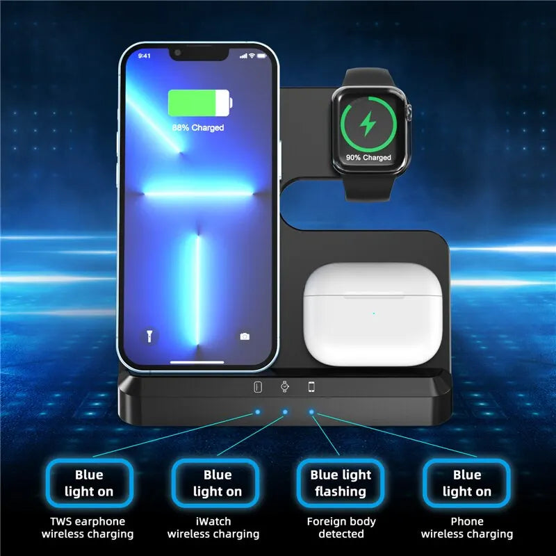 3 In 1 Wireless Charger Stand Pad For iPhone 15 14 13 Samsung S22 S21 Galaxy Watch 5 4 3 Active Buds Fast Charging Dock Station